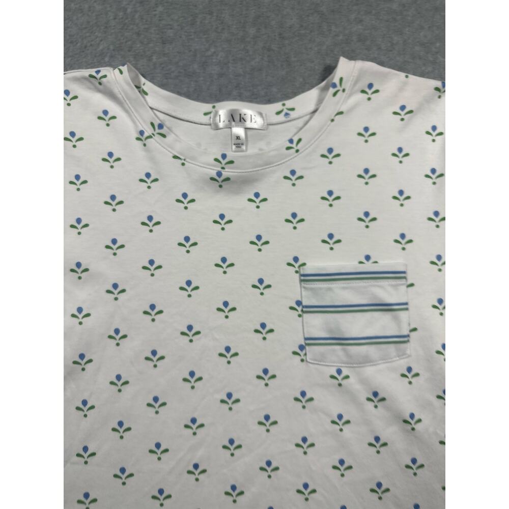 LAKE Short Sleeve Pocket Pajama Shirt Women's XL White Floral Cotton - Picture 3 of 4